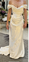 Pretty Sheath Off The Shoulder White Satin Long Prom Dresses Party Evening Dress HZ1024