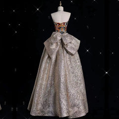 Pretty Ball Gown Strapless Long Shiny Satin Prom Dresses Party Evening Dress HZ1024