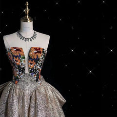 Pretty Ball Gown Strapless Long Shiny Satin Prom Dresses Party Evening Dress HZ1024