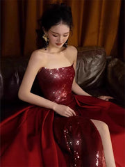 Sexy Mermaid Red Sleeveless Long Sequin Slit Prom Dress Evening Dresses HZ1024