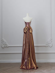 Pretty A line Strapless Sequin Long Prom Dresses Party Evening Dress With Bow HZ1024
