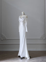 Princess Mermaid High Neck Sequin White Satin Wedding Dresses S3810