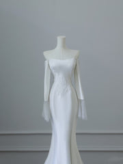 Unique Mermaid Off The Shoulder Long Sleeves Wedding Dresses White Brides Dress S3823