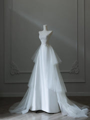 Princess Mermaid Strapless White Lace Long Wedding Dresses Brides Dress S3854