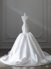 Unique Mermaid Strapless Ivory Satin Wedding Dresses Brides Dress S3860
