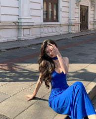 Unique Royal Blue Mermaid V Neck Satin Long Prom Dress,Formal Evening Dress HZ1024