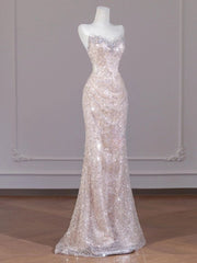 Shiny Mermaid Strapless Tulle Sequin Long Prom Dress,Formal Evening Dress HZ1024