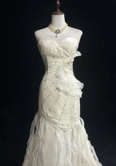 Sweetheart Mermaid Satin Chiffon Ruffle Beaded Long Prom Dress,Wedding Dress,Evening Dress HZ1024
