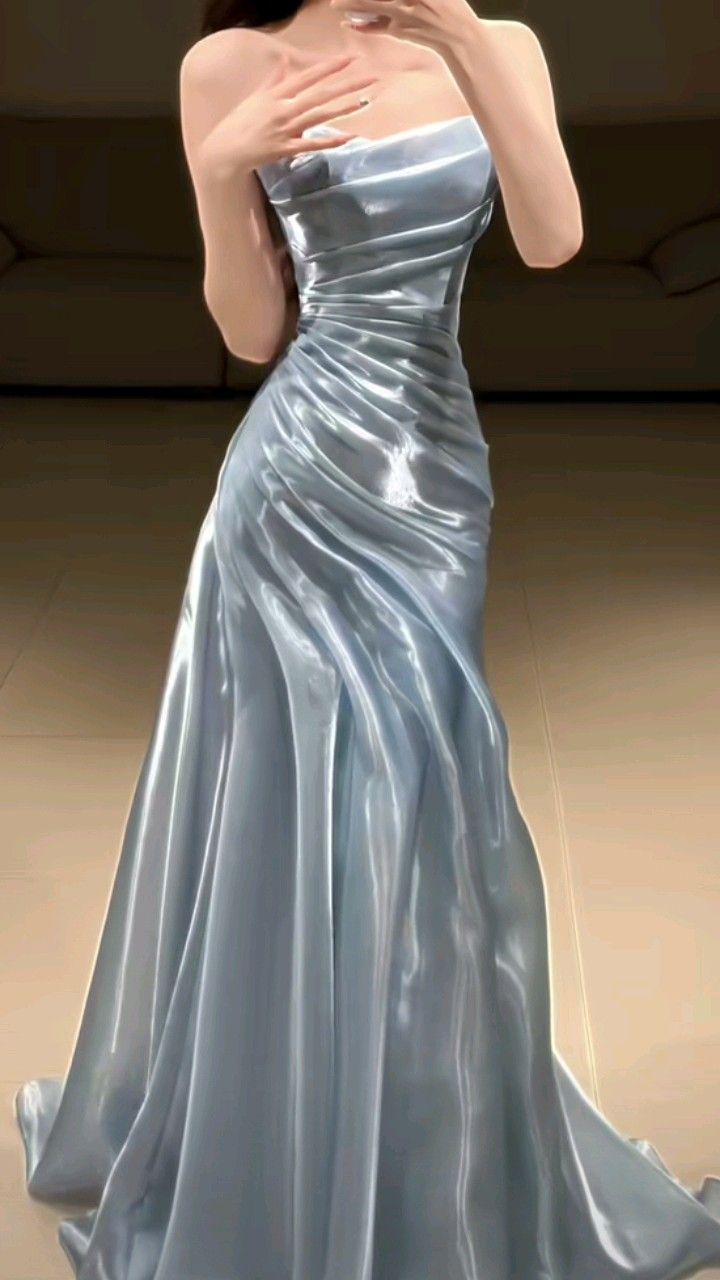Classy Style A Line Strapless Pleated Satin Long Prom Dress, Bridesmaids Dress, Evening Dress HZ1024