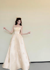 Pretty A Line Strapless Satin With Bow Knot Long Prom Dress, Evening Dress HZ1024