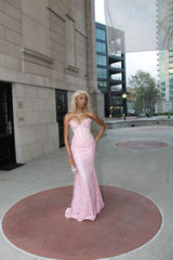 Charming Pink Mermaid Sweetheart Sequin Beaded Long Prom Dress, Evening Dress HZ1024
