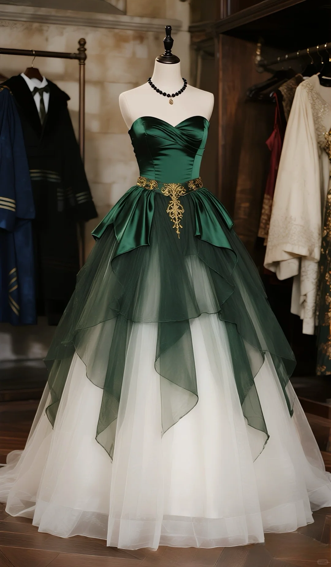 Modest Ball Gown Sweetheart Satin Tulle Long Prom Dress, Evening Dress HZ1024