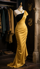 Chic Mermaid One Shoulder Satin Long Prom Dress, Evening Dress HZ1024