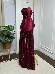 Shiny A Line Strapless Satin Tulle Sequin Long Prom Dress, Evening Dress HZ1024