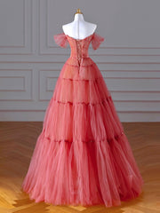Aline Off Shoulder Long Prom Dresses, Red Formal Graduation Dress With Beading sequin