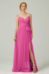 A-Line Floor Length Tulle Bridesmaid Dress CB0313