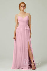 A-Line Floor Length Tulle Bridesmaid Dress CB0313