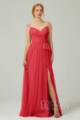 A-Line Floor Length Tulle Bridesmaid Dress CB0313