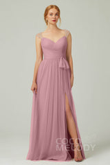 A-Line Floor Length Tulle Bridesmaid Dress CB0313PS