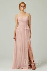 A-Line Floor Length Tulle Bridesmaid Dress CB0313