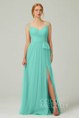A-Line Floor Length Tulle Bridesmaid Dress CB0313PS