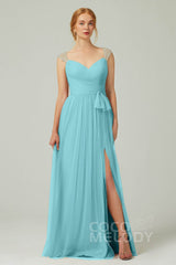 A-Line Floor Length Tulle Bridesmaid Dress CB0313