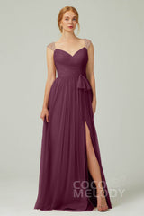 A-Line Floor Length Tulle Bridesmaid Dress CB0313PS
