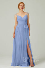 A-Line Floor Length Tulle Bridesmaid Dress CB0313
