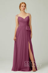 A-Line Floor Length Tulle Bridesmaid Dress CB0313
