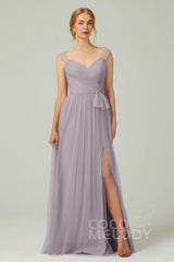 A-Line Floor Length Tulle Bridesmaid Dress CB0313PS