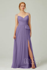 A-Line Floor Length Tulle Bridesmaid Dress CB0313