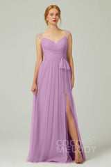 A-Line Floor Length Tulle Bridesmaid Dress CB0313PS