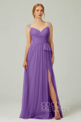 A-Line Floor Length Tulle Bridesmaid Dress CB0313