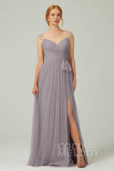 A-Line Floor Length Tulle Bridesmaid Dress CB0313