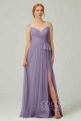 A-Line Floor Length Tulle Bridesmaid Dress CB0313