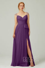 A-Line Floor Length Tulle Bridesmaid Dress CB0313PS