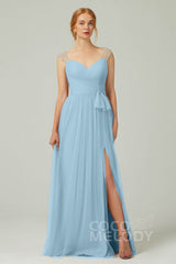 A-Line Floor Length Tulle Bridesmaid Dress CB0313