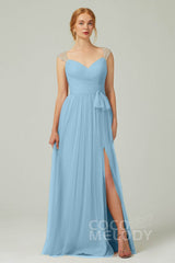 A-Line Floor Length Tulle Bridesmaid Dress CB0313PS