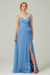 A-Line Floor Length Tulle Bridesmaid Dress CB0313