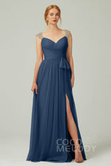 A-Line Floor Length Tulle Bridesmaid Dress CB0313