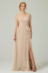 A-Line Floor Length Tulle Bridesmaid Dress CB0313