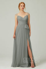 A-Line Floor Length Tulle Bridesmaid Dress CB0313PS