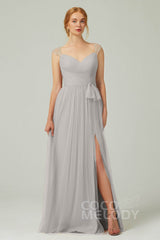 A-Line Floor Length Tulle Bridesmaid Dress CB0313
