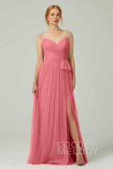A-Line Floor Length Tulle Bridesmaid Dress CB0313