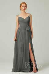 A-Line Floor Length Tulle Bridesmaid Dress CB0313