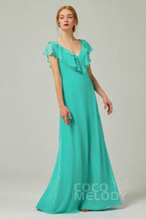 A-Line Floor Length Chiffon Bridesmaid Dress CB0323