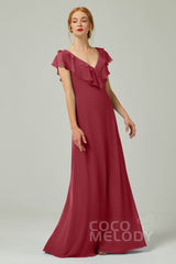 A-Line Floor Length Chiffon Bridesmaid Dress CB0323