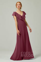 A-Line Floor Length Chiffon Bridesmaid Dress CB0323