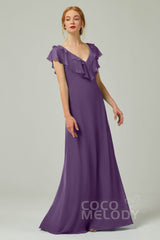 A-Line Floor Length Chiffon Bridesmaid Dress CB0323