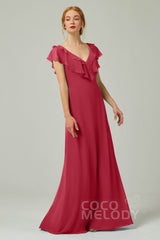 A-Line Floor Length Chiffon Bridesmaid Dress CB0323